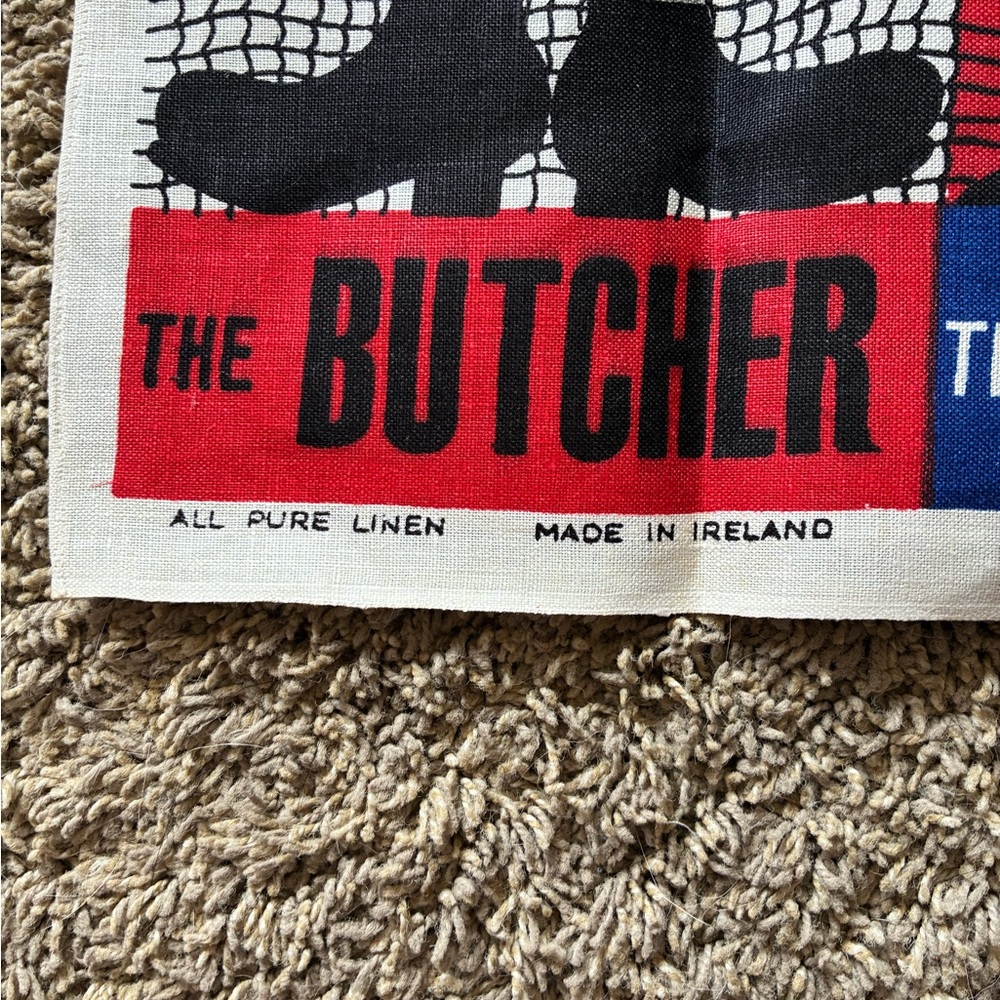 Vintage Irish Linen Tea Towel The Butcher The Baker Candlestick Maker - Picture 2 of 3